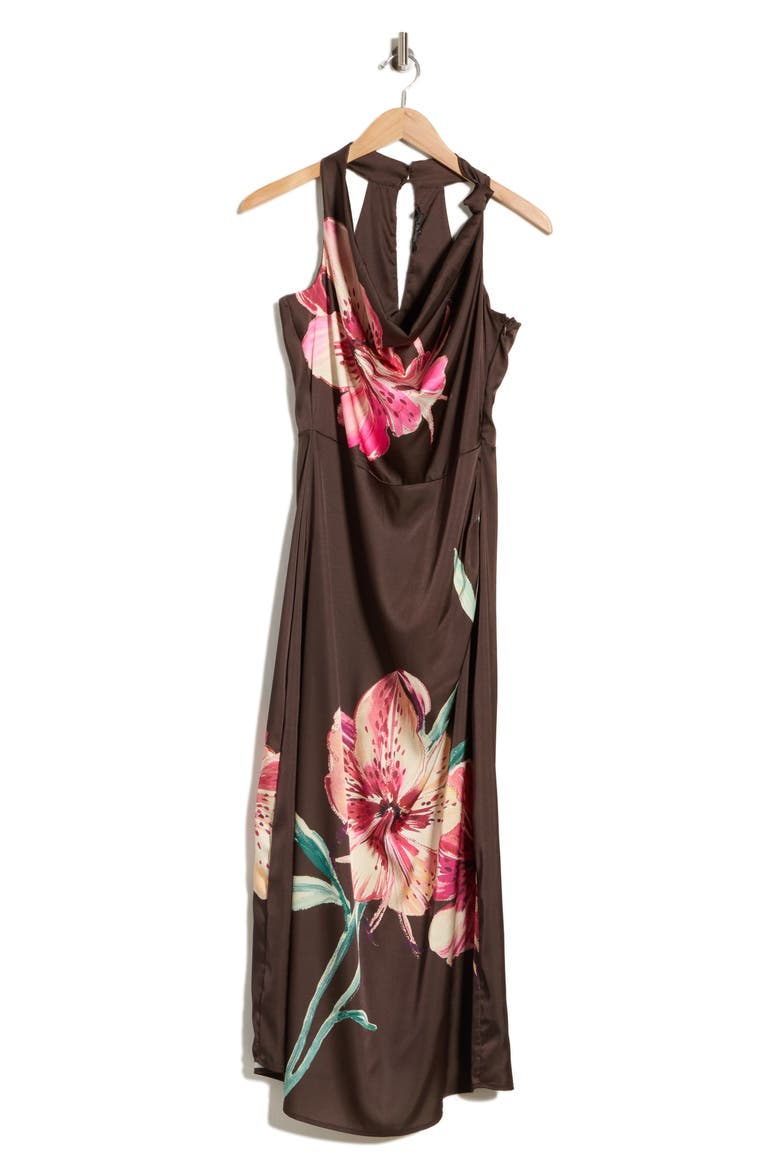 Floral Halter Neck Satin Maxi Dress, Alternate, color, WATERCOLOR LEOPARD