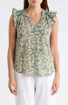 Bobeau Ruffle Sleeveless Cotton Top