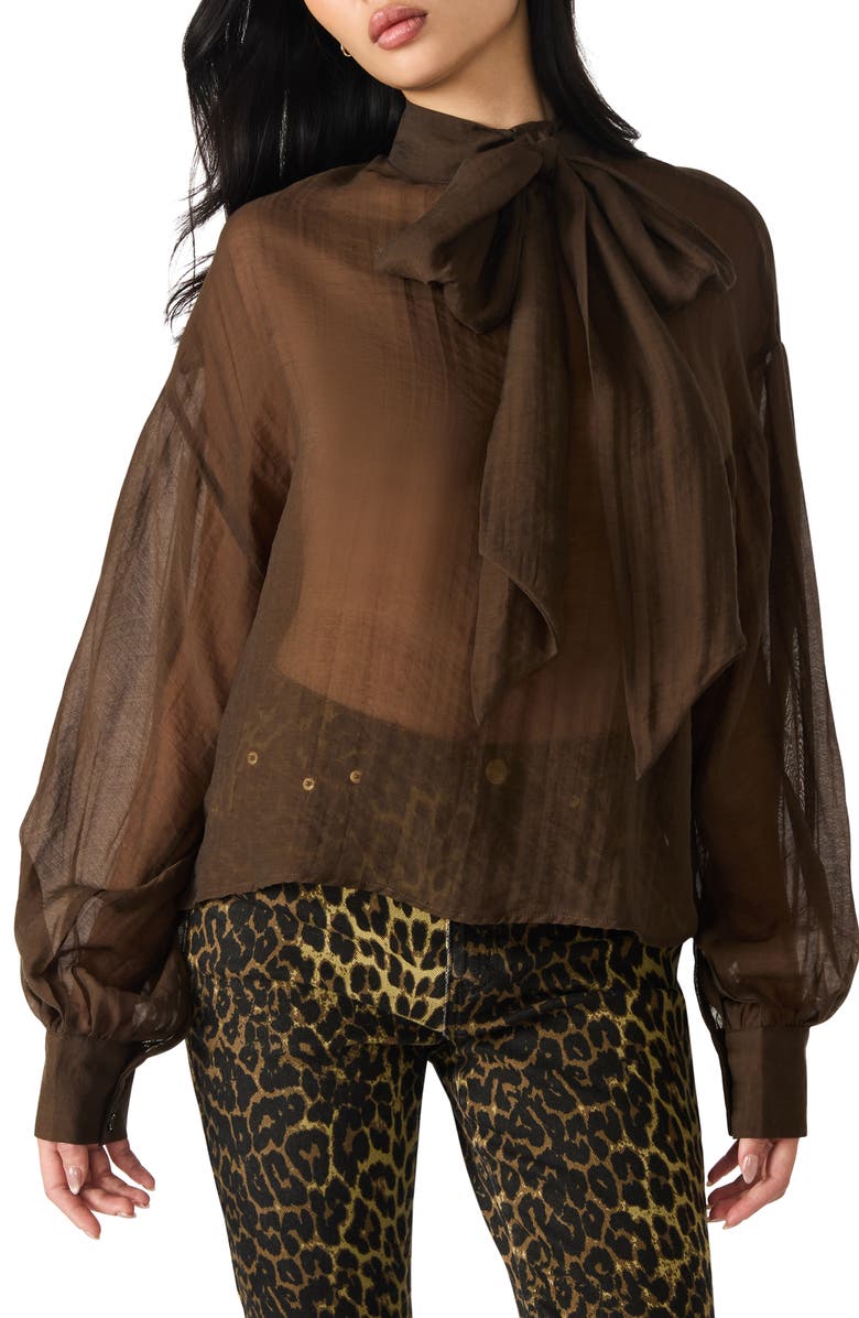 Steve Madden Sutton Tie Neck Top, Main, color, Dark Espresso