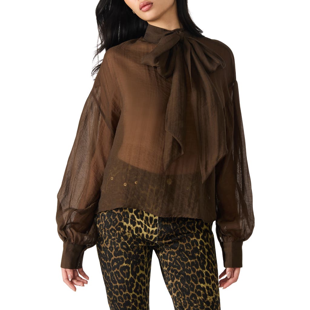 Steve Madden Sutton Tie Neck Top In Brown