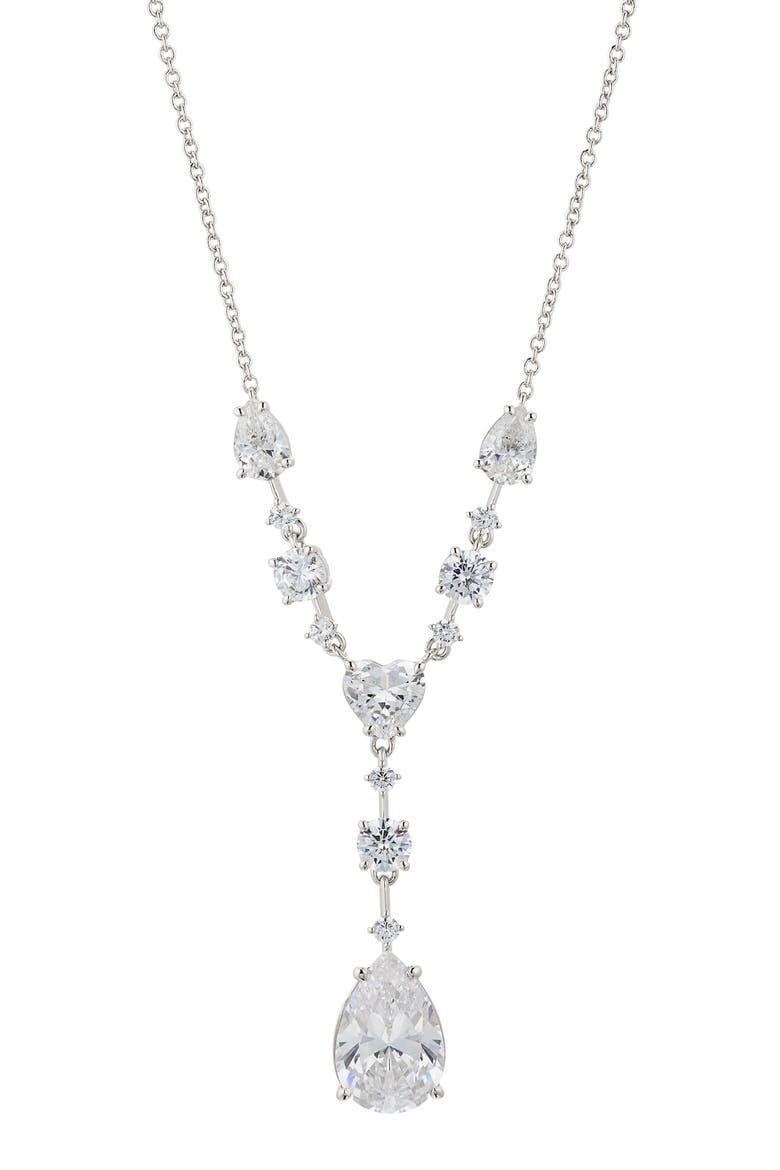 Cora Cubic Zirconia Y-Necklace, Main, color, RHODIUM