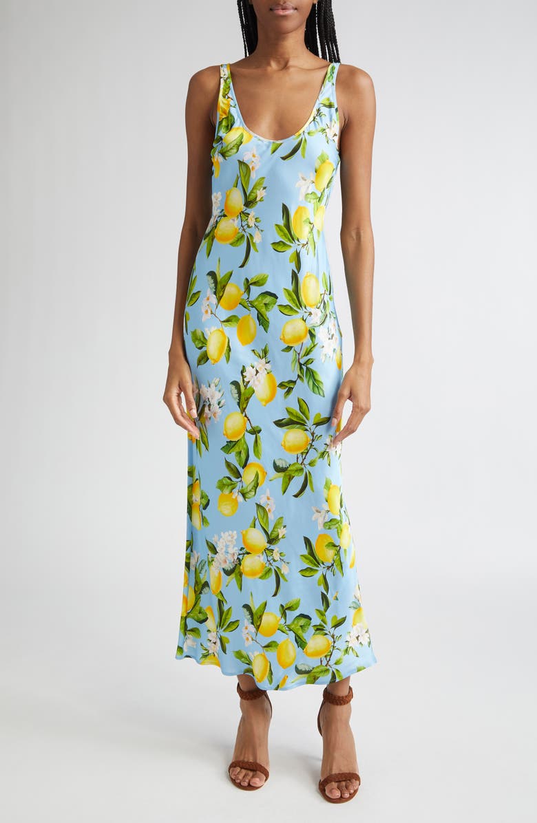 L'AGENCE Akiya Lemon Print Satin Tank Dress, Main, color,