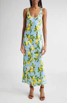L'AGENCE Akiya Lemon Print Satin Tank Dress