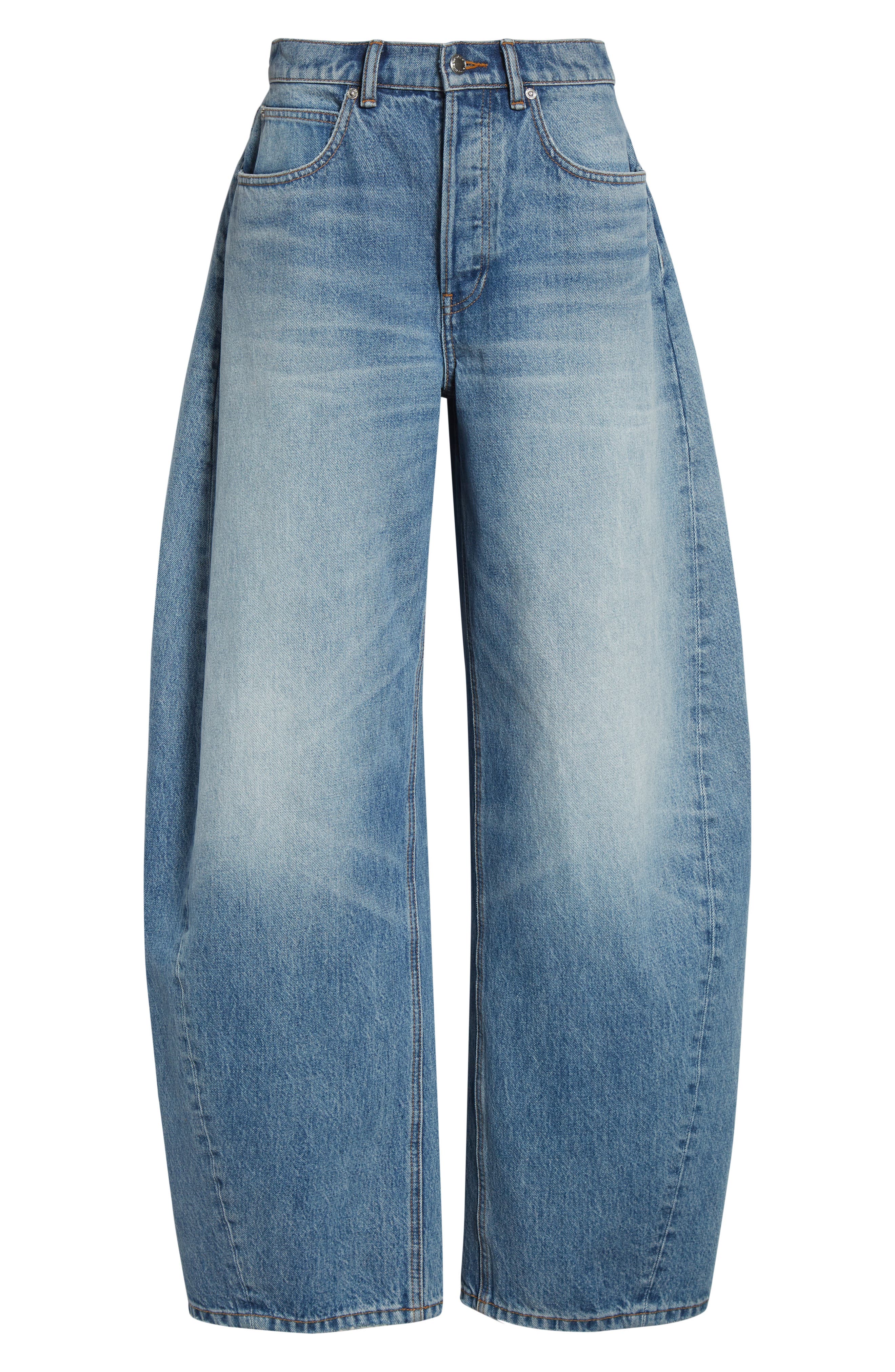 Alexander Wang Distressed Logo Blow Up Barrel Leg Jeans (Women