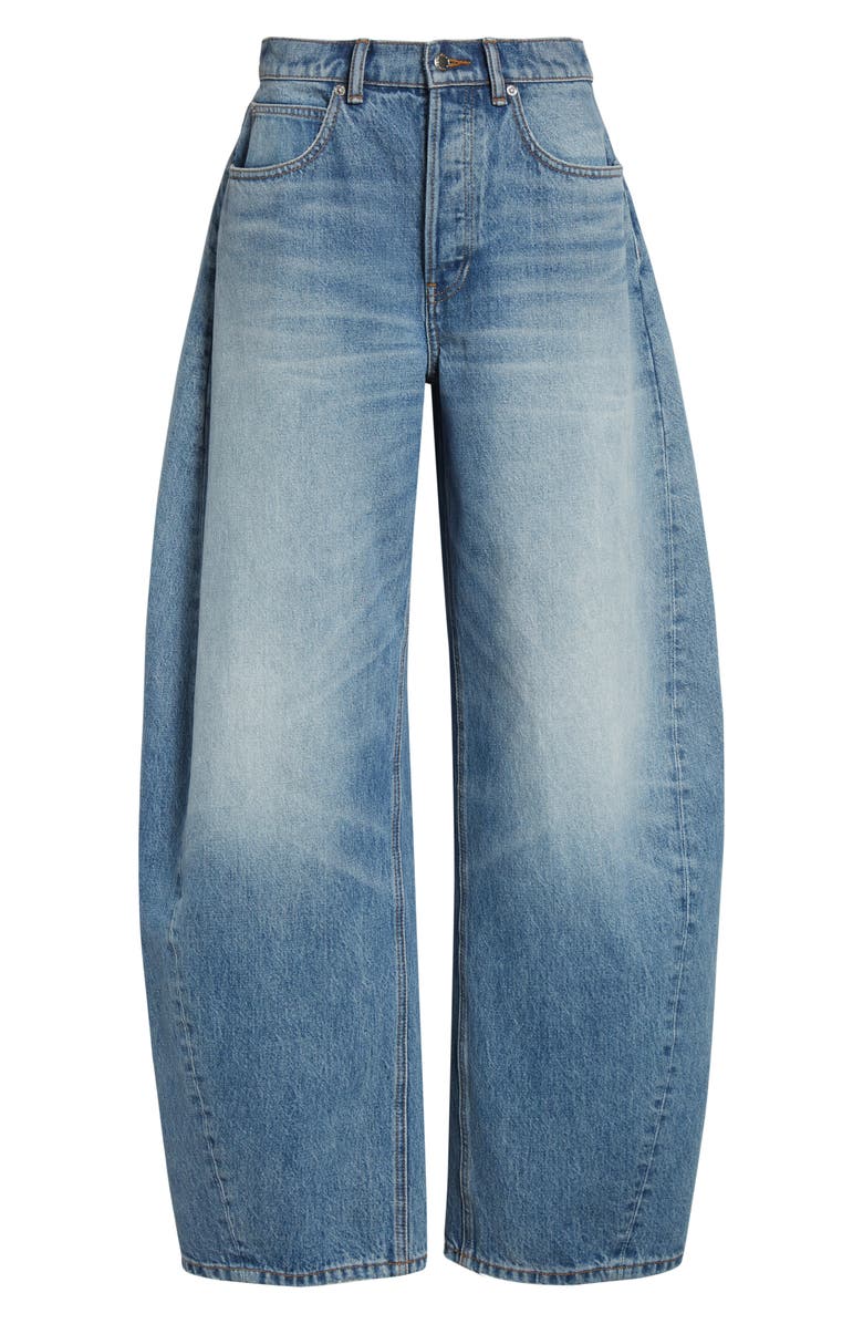 Alexander Wang Distressed Logo Blow Up Barrel Leg Jeans, Alternate, color, Authentic Light Indigo
