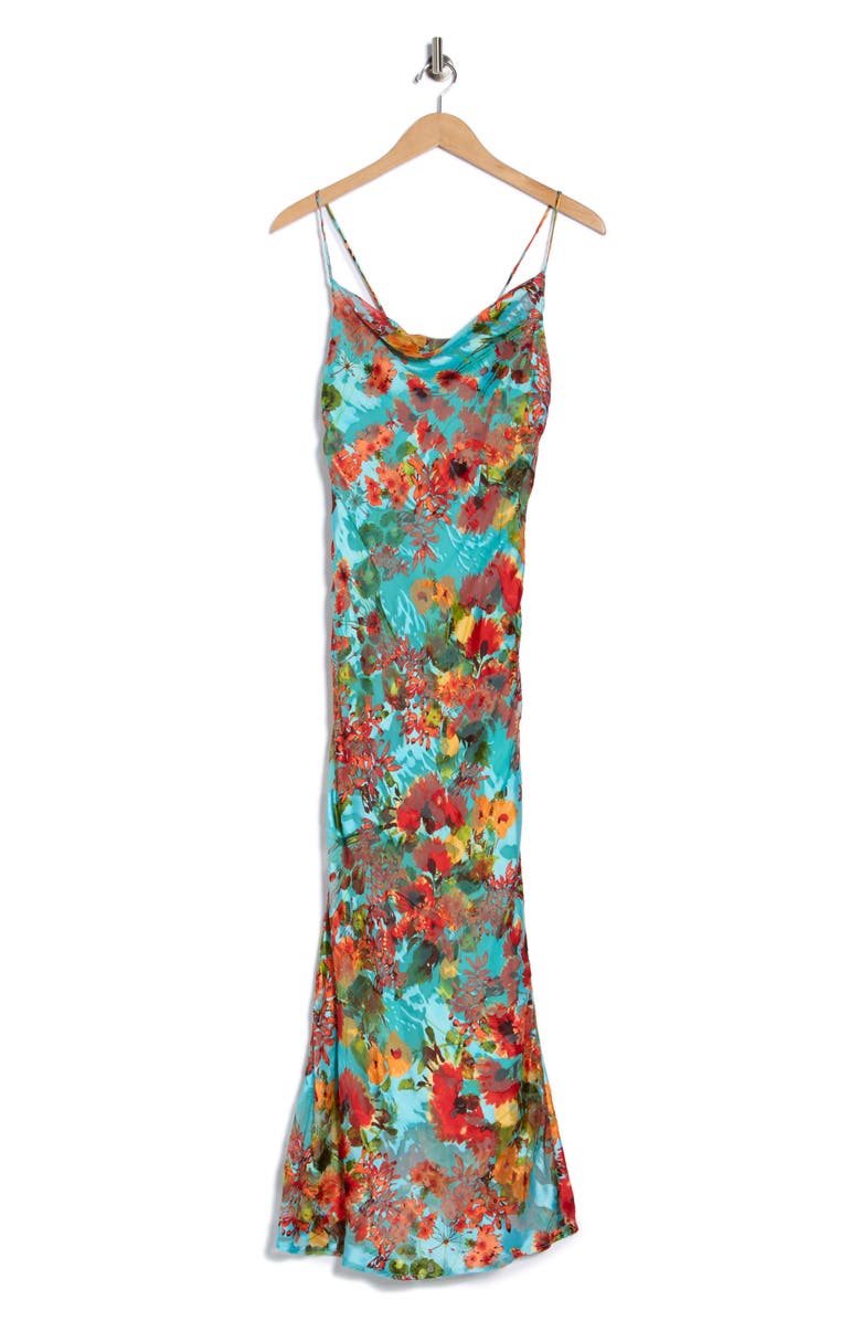 matty m. Floral Bias Cut Satin Slipdress, Alternate, color, Aqua