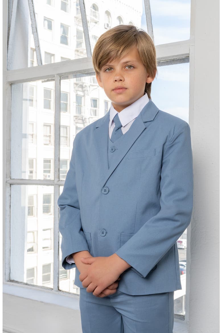 Kids' Leo Linen & Cotton Blend 5-Piece Suit Set, Alternate, color, POWDER BLUE