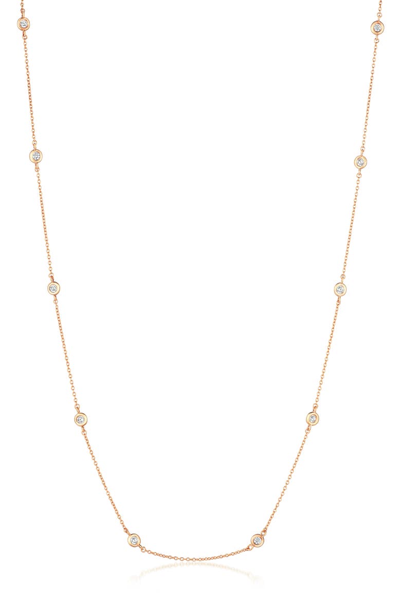 Cubic Zirconia Bezel Station Necklace, Main, color, 18KT ROSE GOLD/ CLEAR STONE
