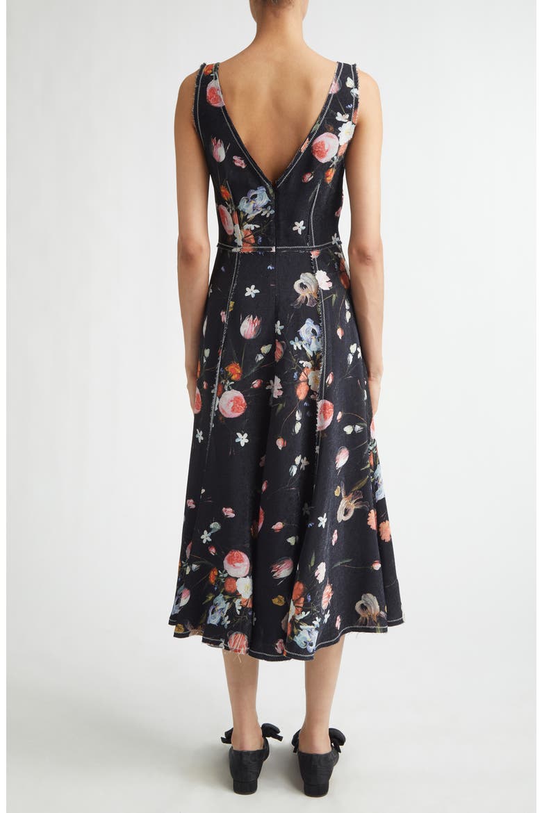 Floral Print Textured Twill Fit & Flare Dress, Alternate, color, DUTCH FLOWER PAINTING BLACK