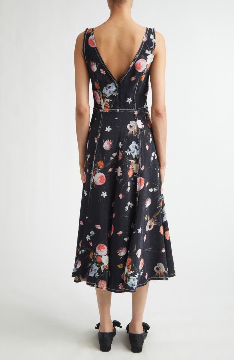 Erdem Floral Print Textured Twill Fit & Flare Dress, Alternate, color, Dutch Flower Painting Black