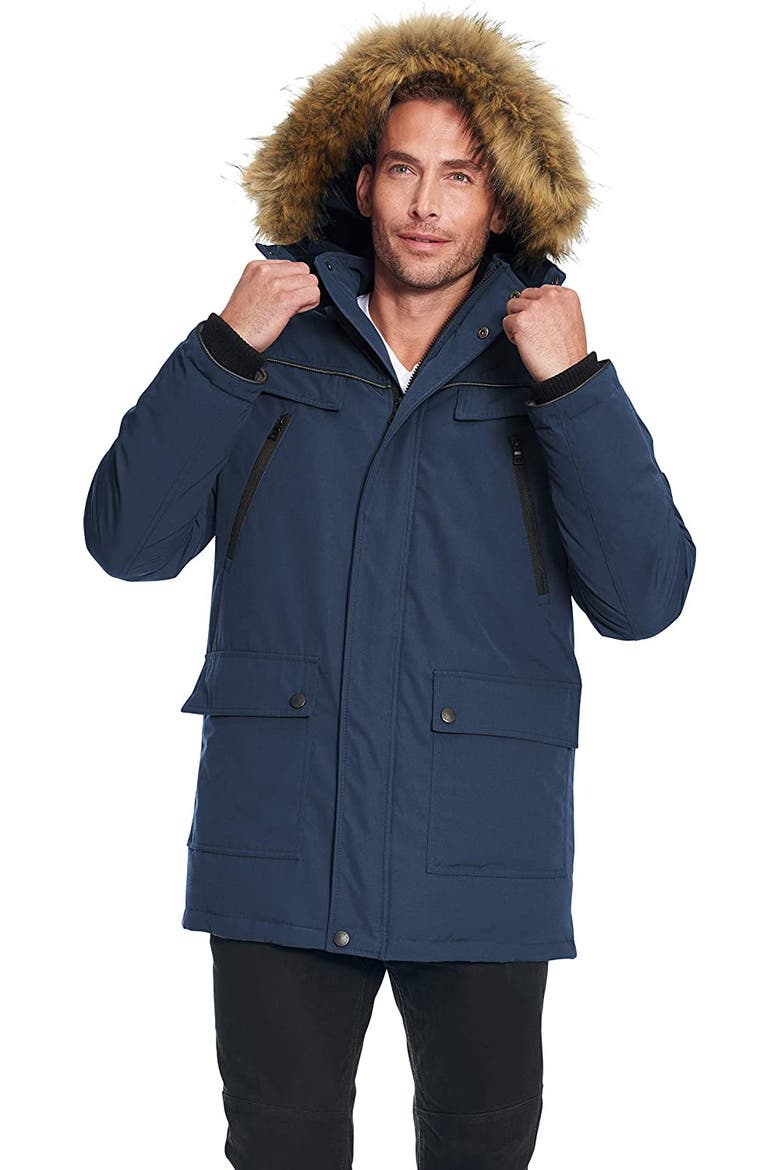 FRASER - Vegan Down Winter Parka with Removable Faux Fur, Main, color, NAVY