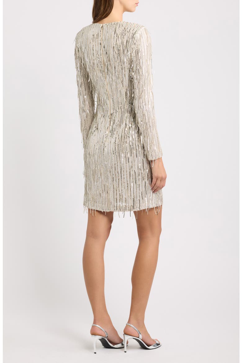 Sequin Fringe Long Sleeve Cocktail Dress, Alternate, color, SILVER