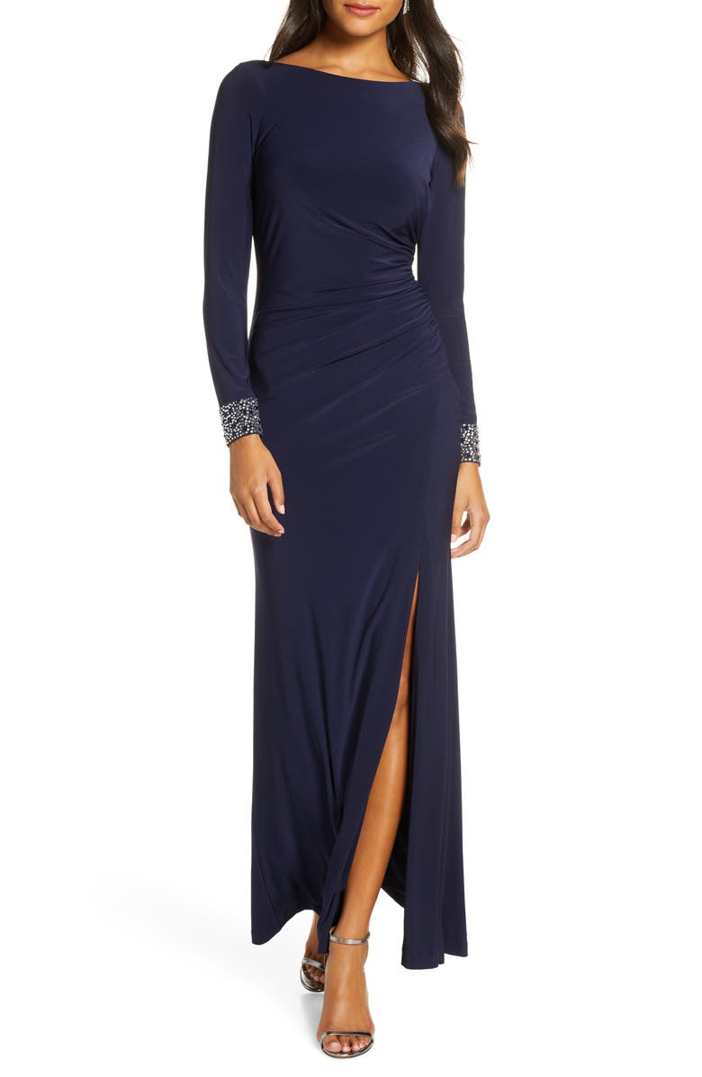 Vince Camuto Beaded Long Sleeve Gown, Main, color, 