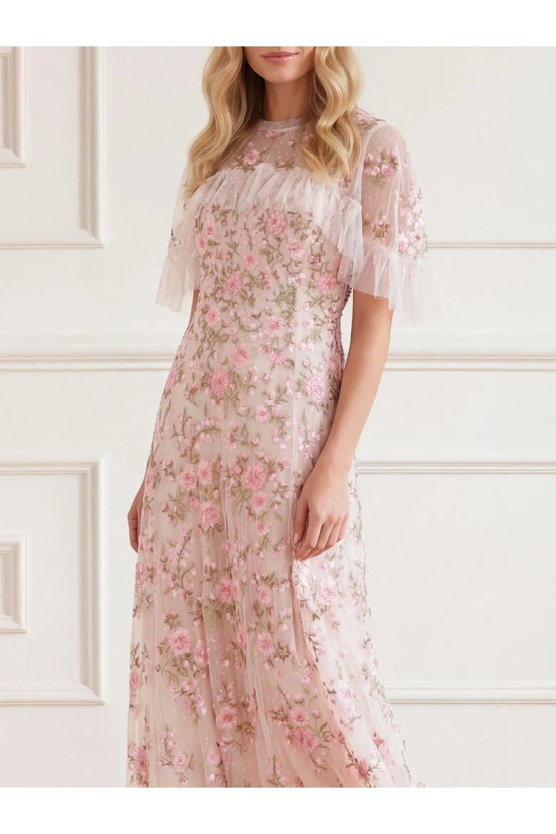 Eden Rose Cape Ankle Gown, Alternate, color, Cream/Multi