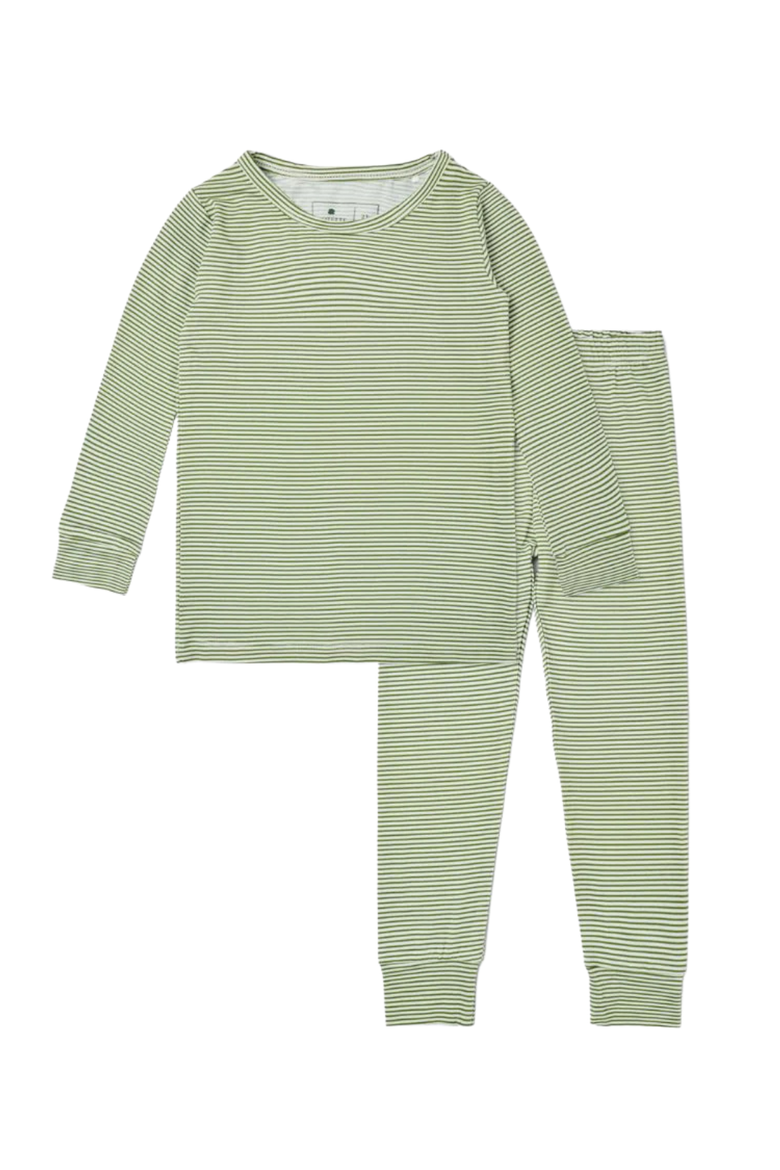 Long Sleeve and Pajama Set, Alternate, color, Evergreen Stripe