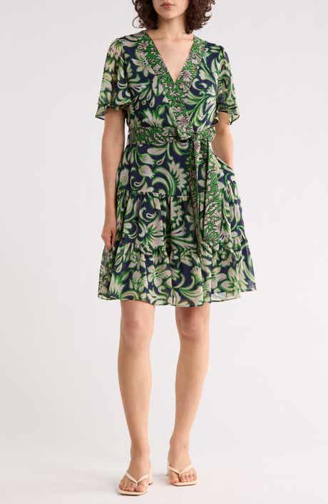 Floral V-Neck Flutter-Sleeved Minidress