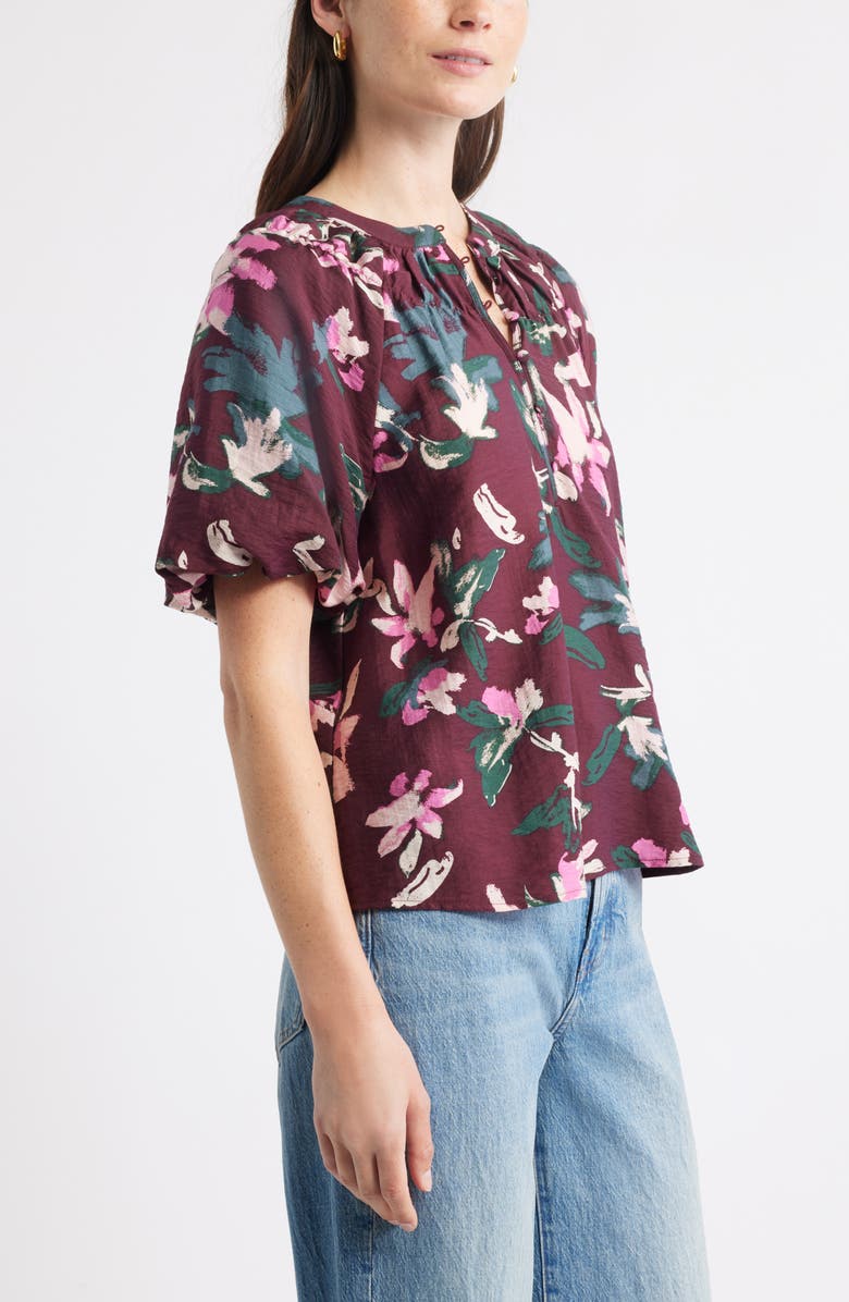 Caslon<sup>®</sup> Puff Sleeve Top, Alternate, color, Burgundy- Pink Lucy Floral
