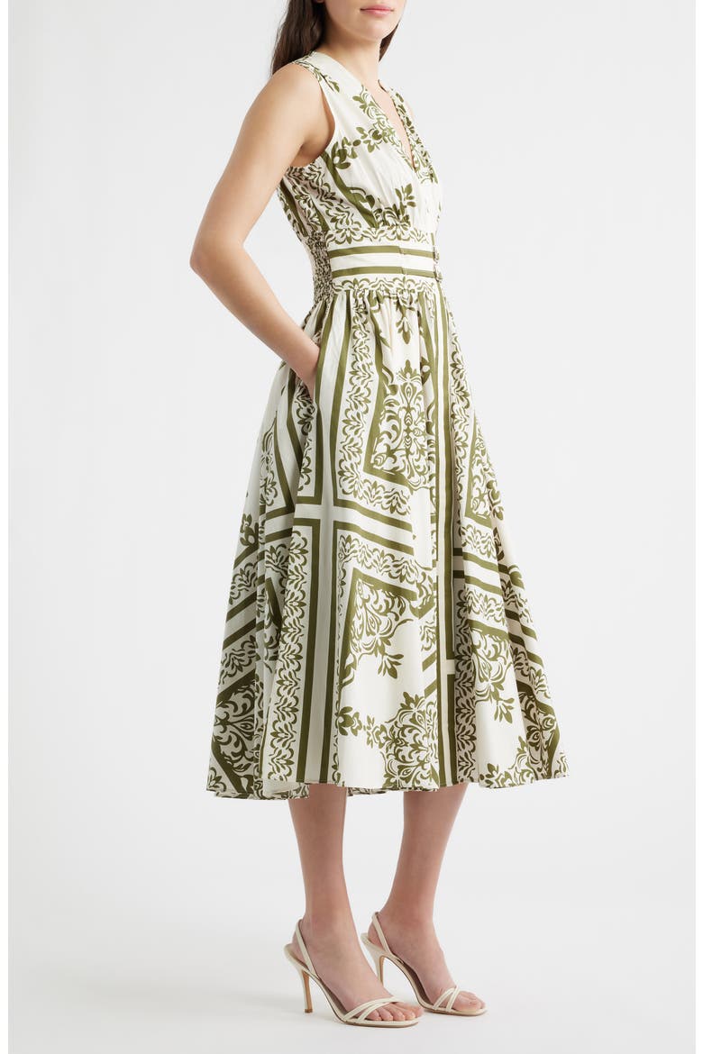 Sleeveless Belted Cotton Midi Dress, Alternate, color, OLIVE GREEN