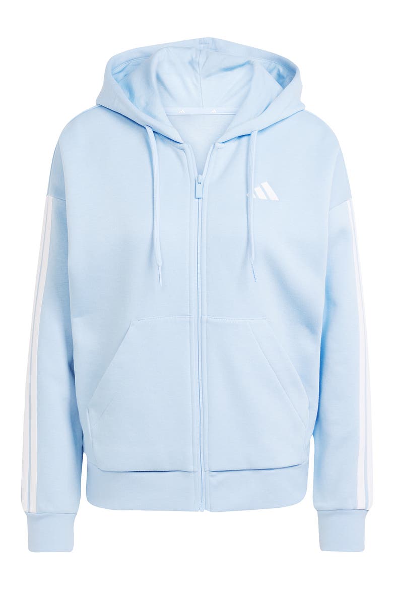Essential 3-Stripes Full Zip Hoodie, Alternate, color, GLOW BLUE/ WHITE
