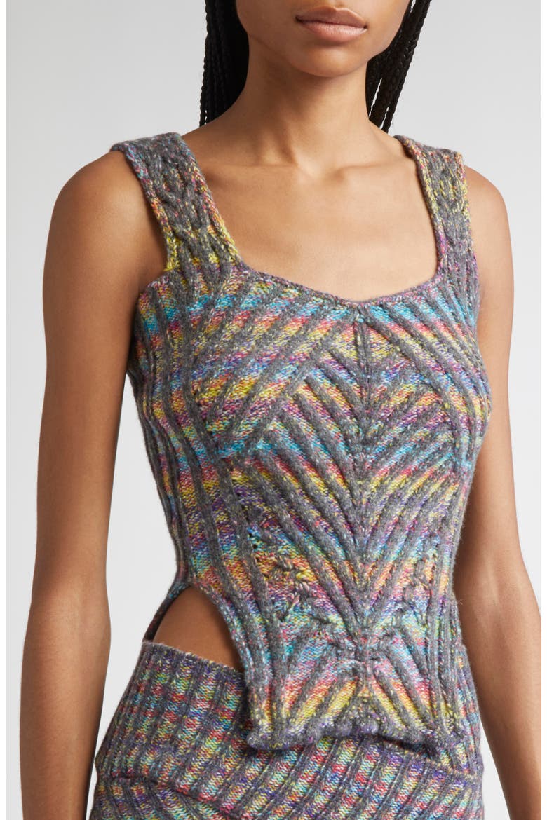 Warrior Corset Mixed Stitch Wool Blend Sweater Tank, Alternate, color, GREY/ RAINBOW