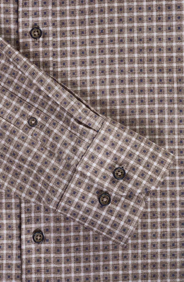 Bugatchi Julian Shaped Fit Grid Check Button-Up Shirt, Alternate, color, Camel