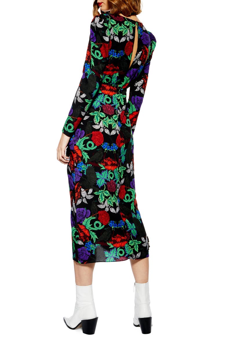 Raven Floral Midi Dress, Alternate, color, BLACK MULTI