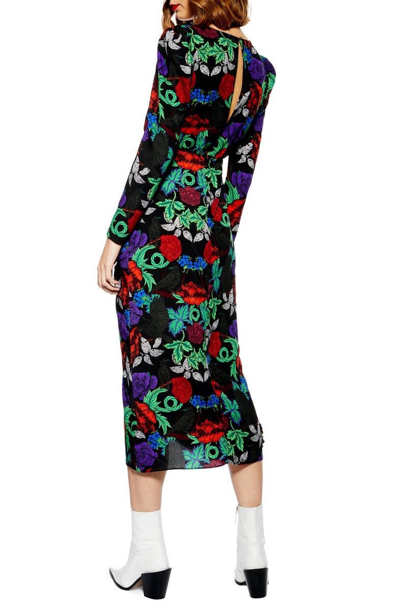 Topshop Raven Floral Midi Dress, Alternate, color,