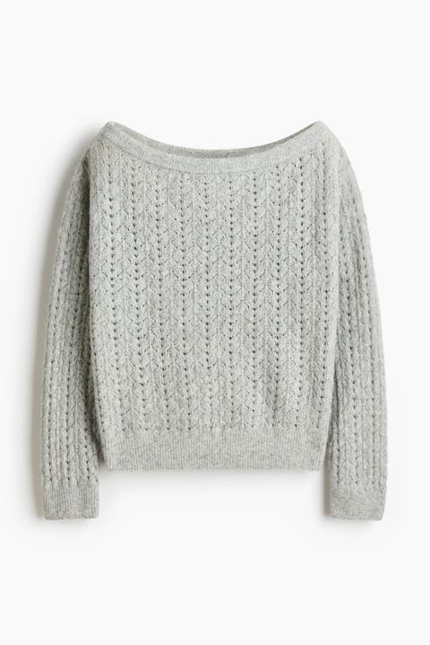 Pointelle-knit Off-the-shoulder Jumper