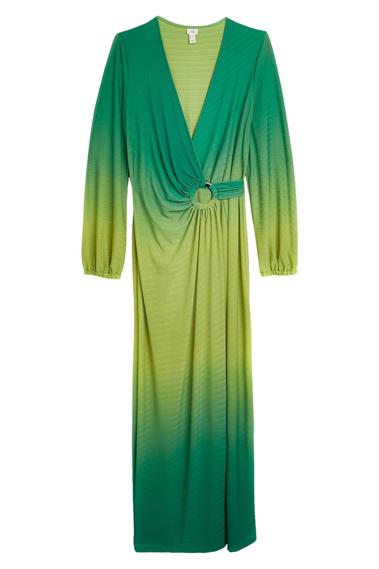 Long Sleeve Faux Wrap Maxi Dress, Alternate, color, GREEN