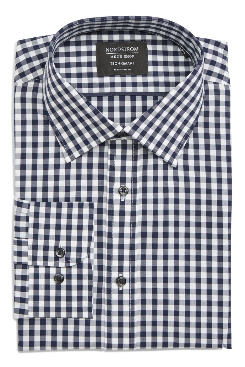 Tech-Smart Traditional Fit Stretch Check Dress Shirt, Alternate, color, NAVY PEACOAT