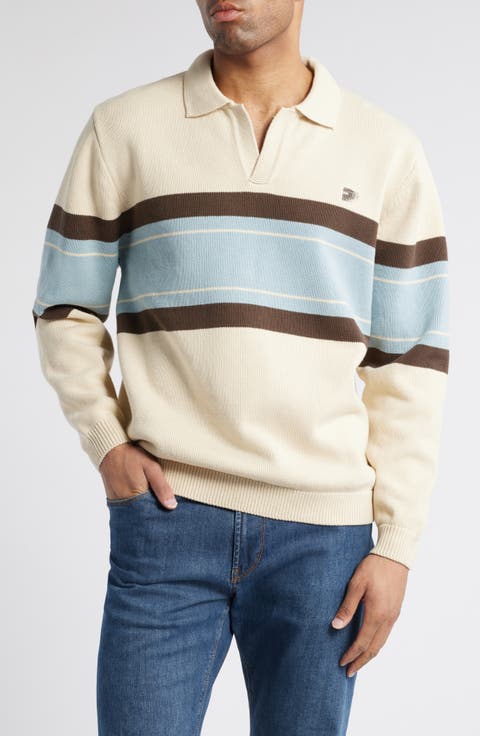 Nexus Stripe Wool Johnny Collar Polo Sweater