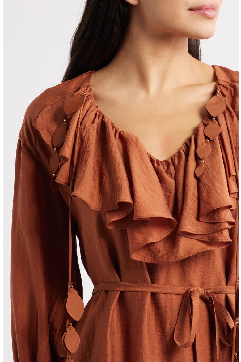 Kiyelle Ruffle Long Sleeve Dress, Alternate, color, MOCHA