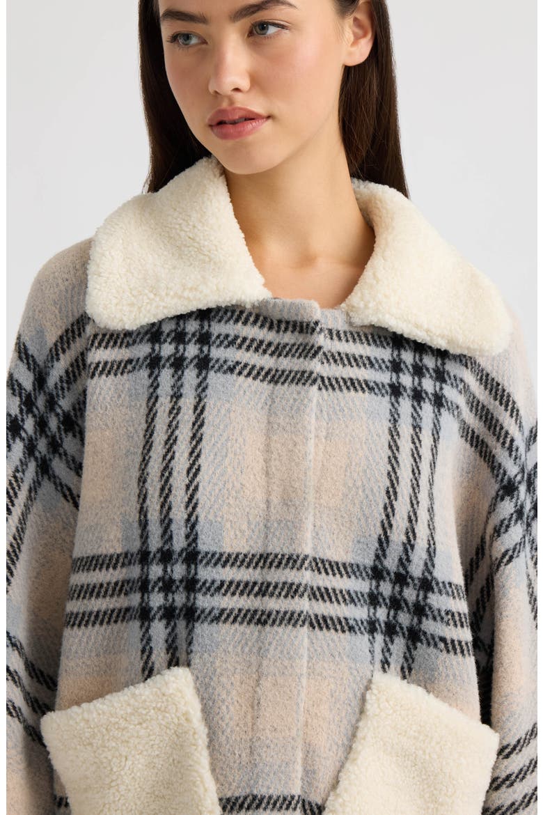 Faux Fur Collar Plaid Jacket, Alternate, color, MARSHMALLOW PLAID
