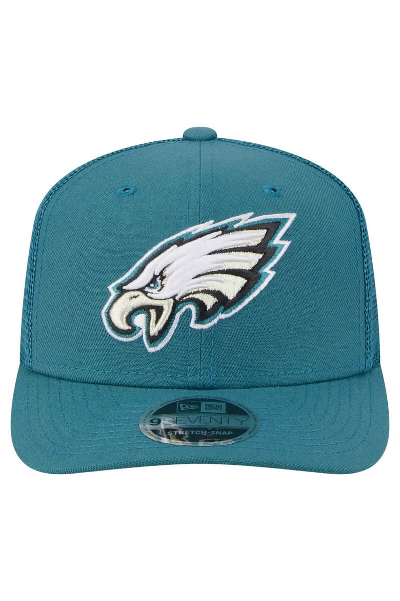Men's New Era Midnight Green Philadelphia Eagles Main Trucker 9SEVENTY Stretch-Snap Hat, Alternate, color, Green