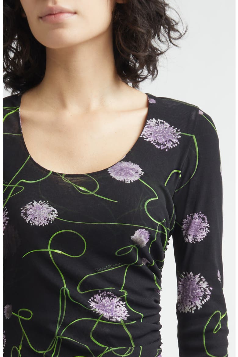 Twisted Floral Long Sleeve Mesh Body-Con Midi Dress, Alternate, color, BLACK MULTICOLOR