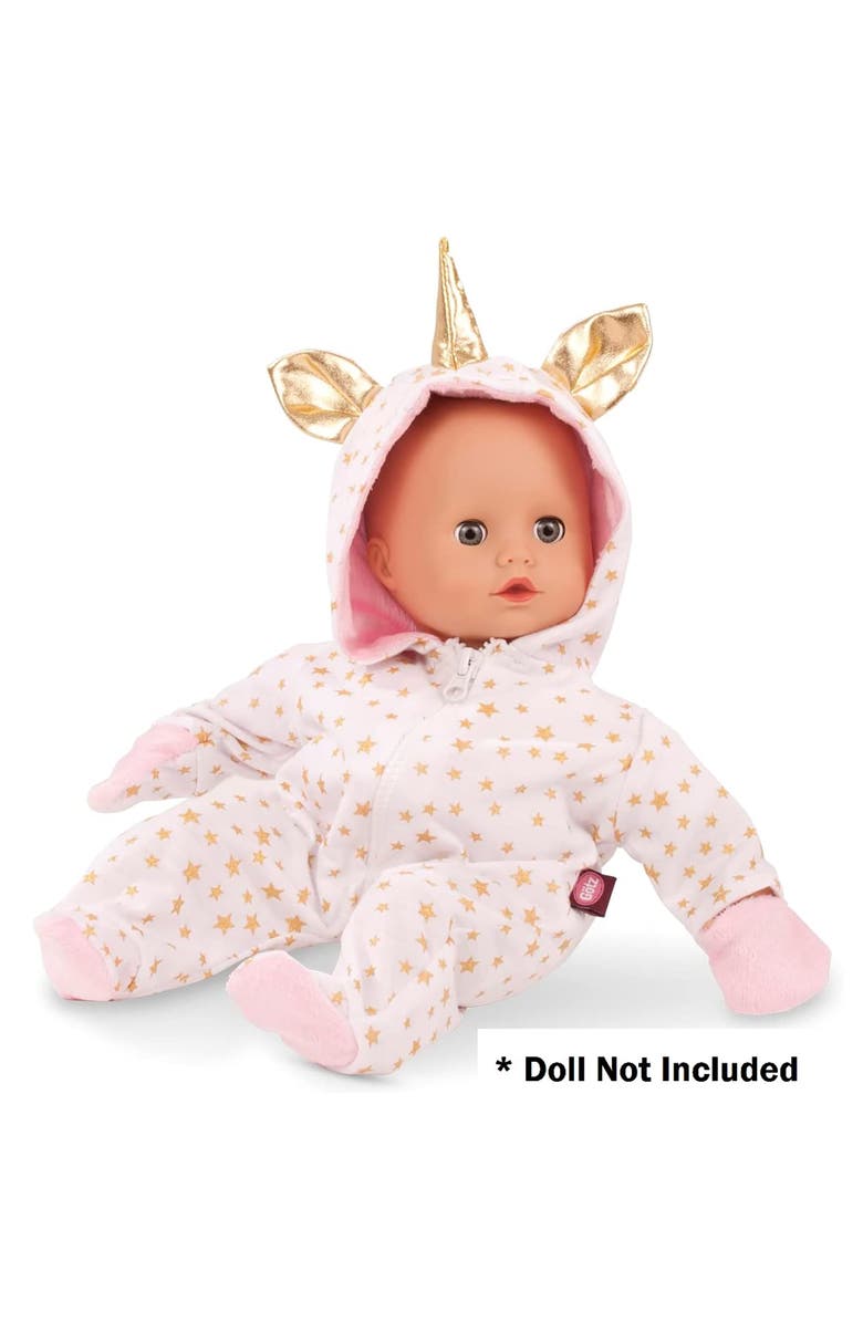 Gotz One Piece Unicorn Costume Pajama Sleeper For Baby Dolls, Alternate, color, Multicolored