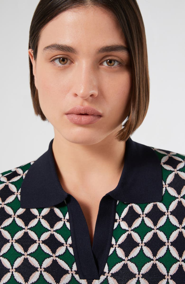 Marina Rinaldi Cimone Jacquard Polo Sweater, Alternate, color, Midnight Blue