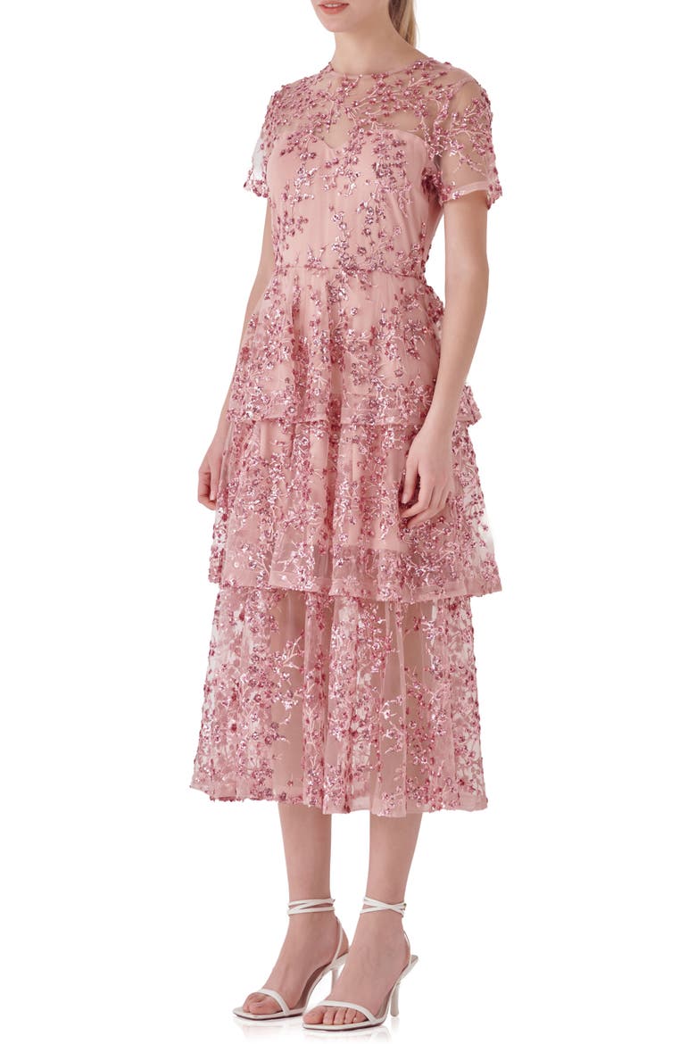 Sequin Embroidered Tiered Dress, Alternate, color, PINK
