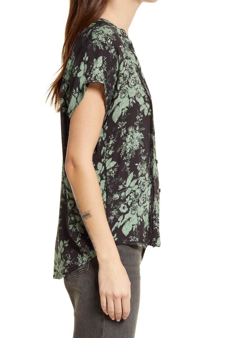 Allover Print Short Sleeve Top, Alternate, color, BROWN- GREEN ROSE BROCADE