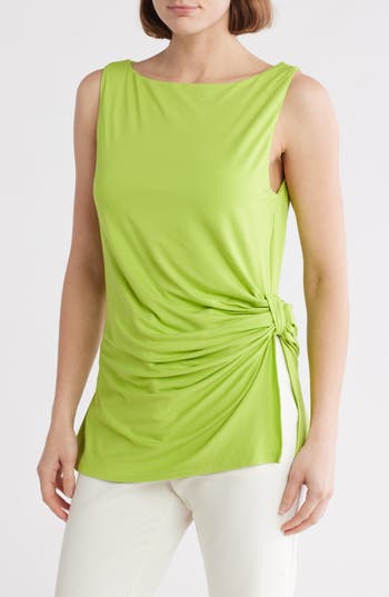 Patrizia Luca Side Ruched Sleeveless Top In Lime