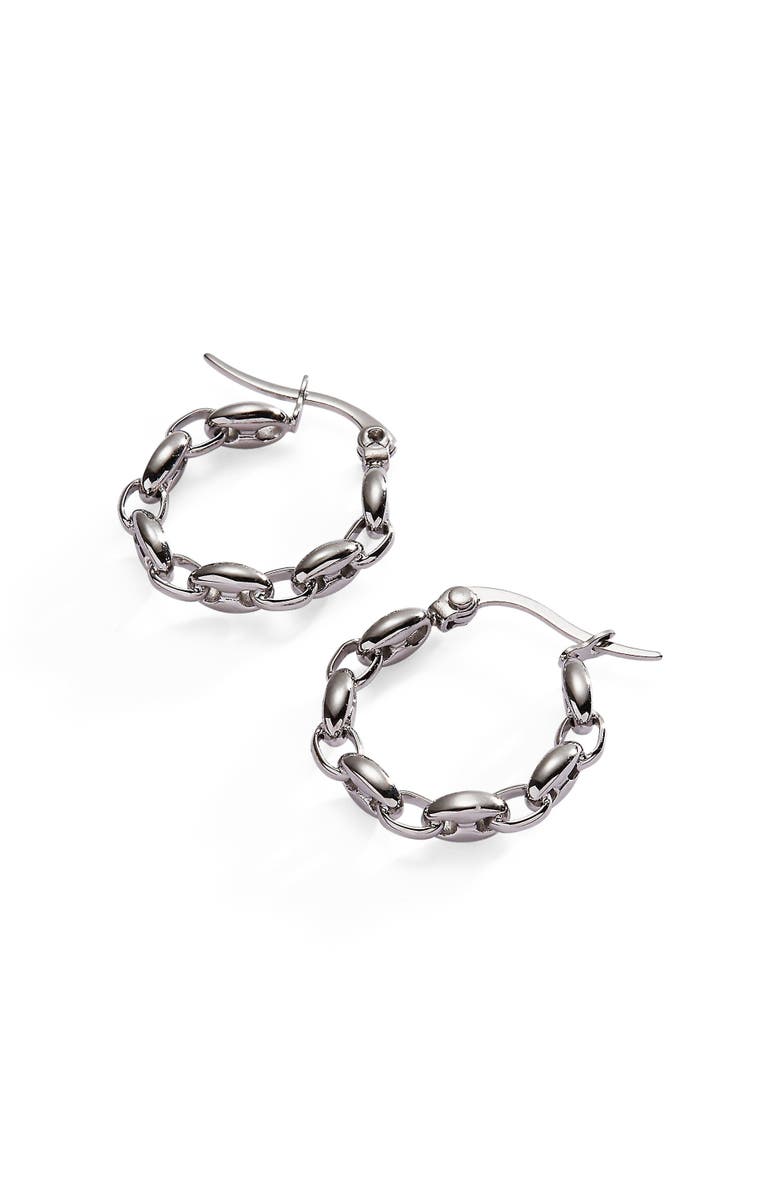 Alex and Ani Frozen Mariner Chain Hoop Earrings, Alternate, color, Silver