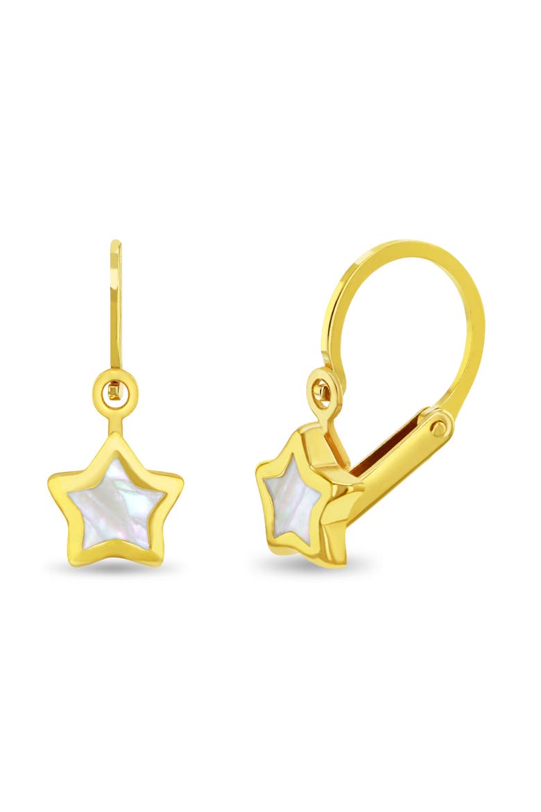 14k Mother of Pearl Star Leverback Earrings, Main, color, White