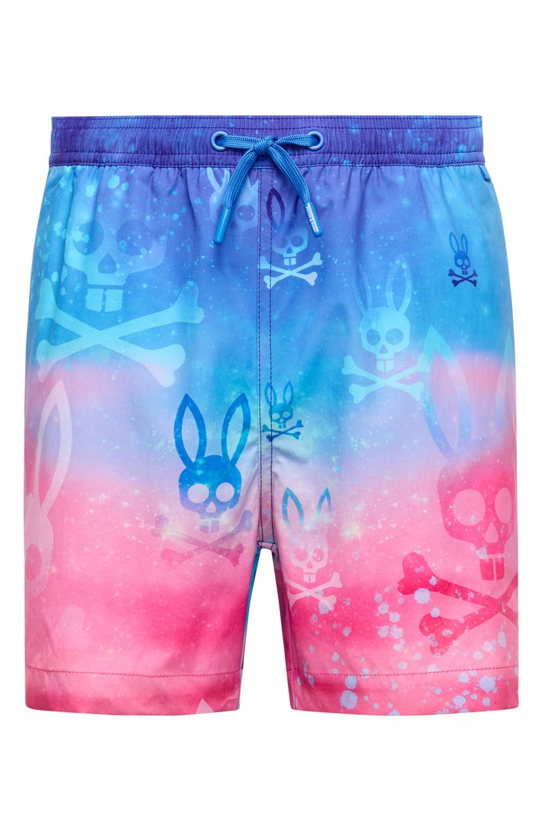 Psycho Bunny Kids' Caspian Allover Bunny Swim Trunks, Main, color, Begonia Pink