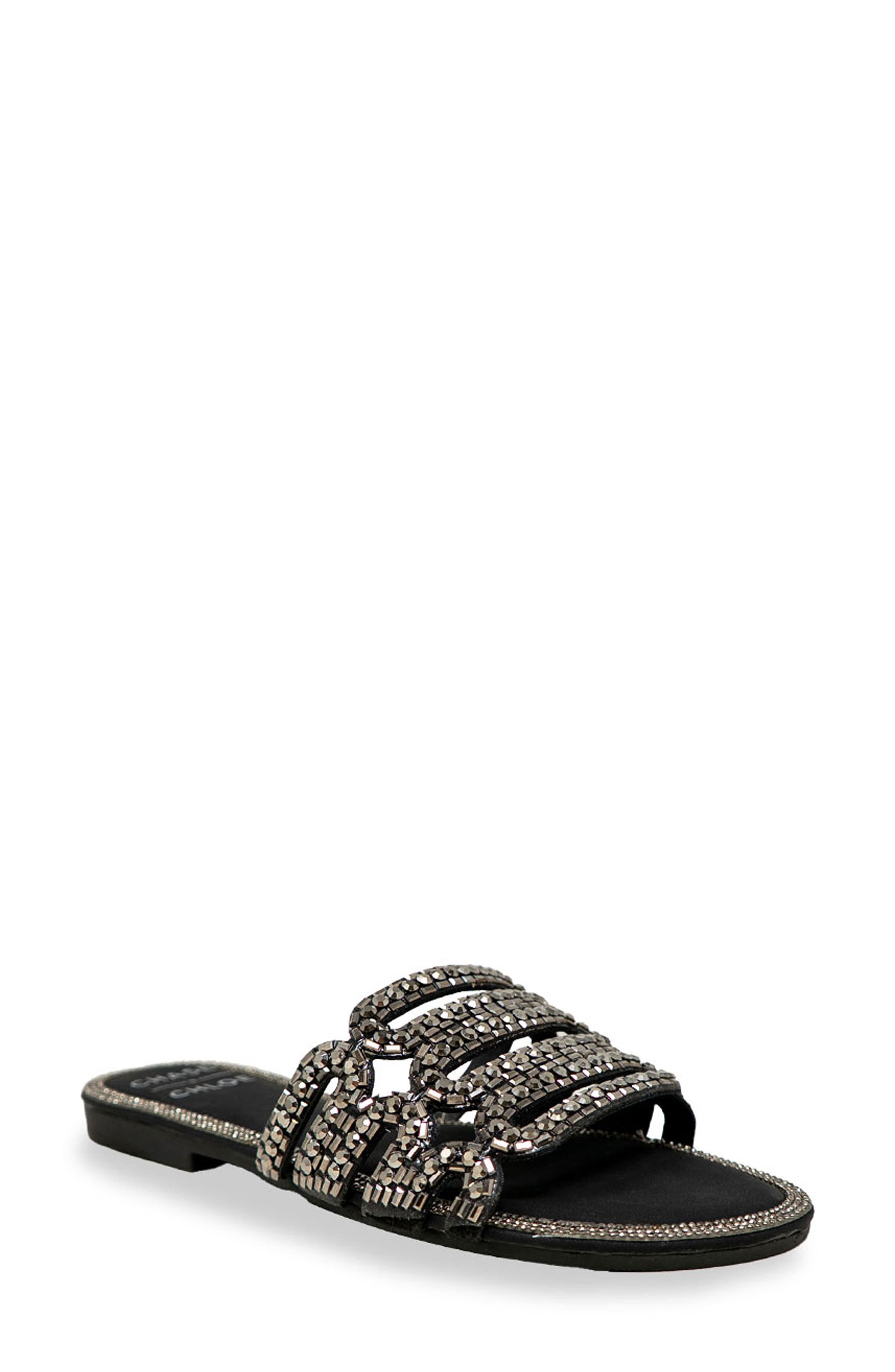 CHASE AND CHLOE Rhinestone Embellished Slide Sandal