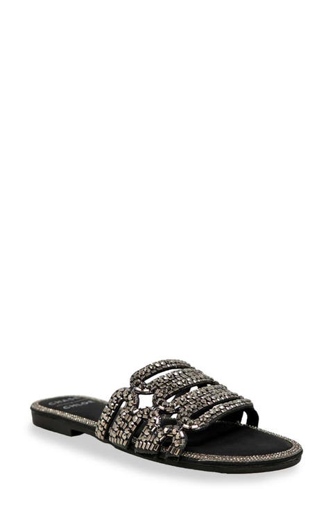 Rhinestone Embellished Slide Sandal (Women)