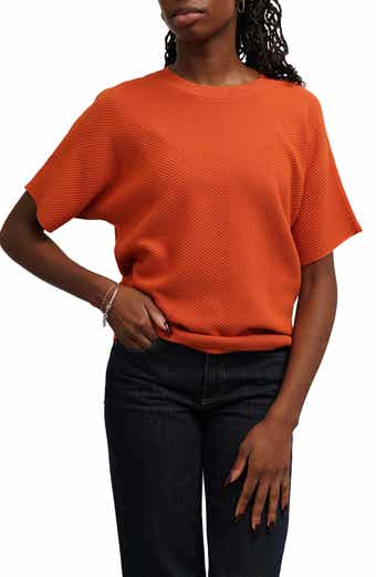 Chevron Rib Short Sleeve Sweater