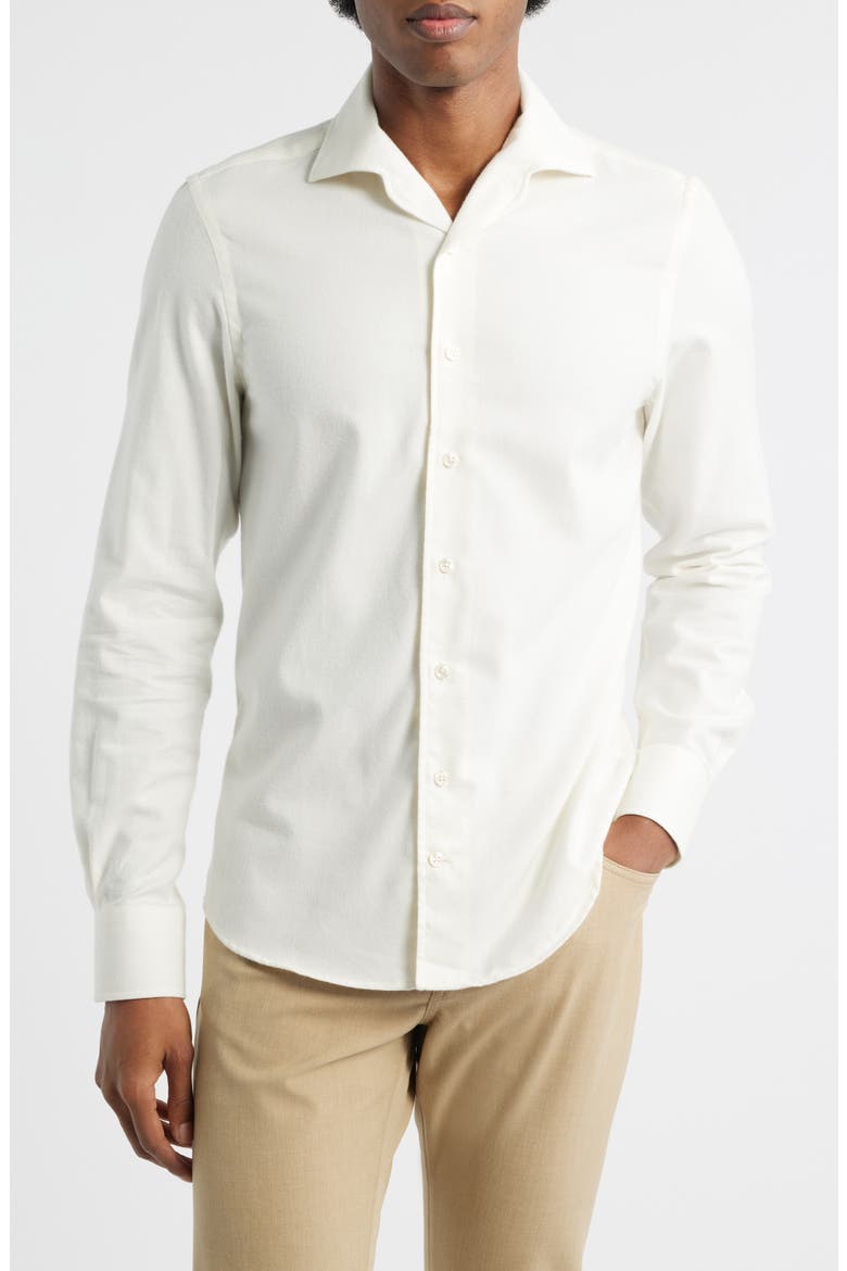 Slim Fit Camp Collar Cotton & Cashmere Flannel Button-Up Shirt, Main, color, IVORY
