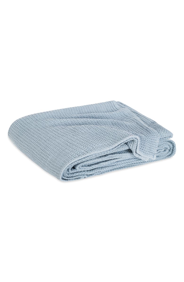 Matouk Chatham Waffle Cotton Blanket, Main, color, Hazy Blue
