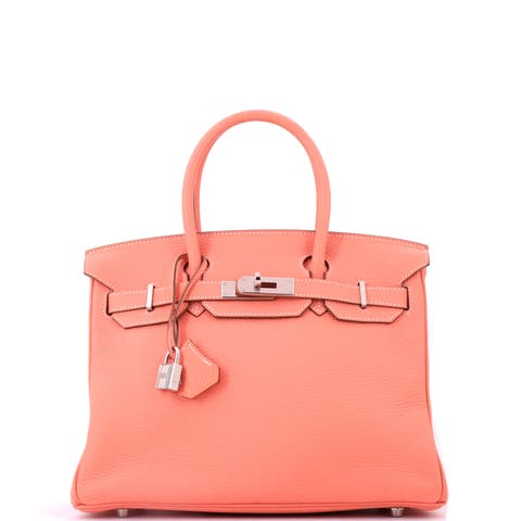 Birkin Handbag Pink Clemence with Palladium Hardware 30