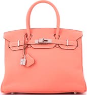 Pre-Owned Hermes Birkin Handbag Pink Clemence with Palladium Hardware 30